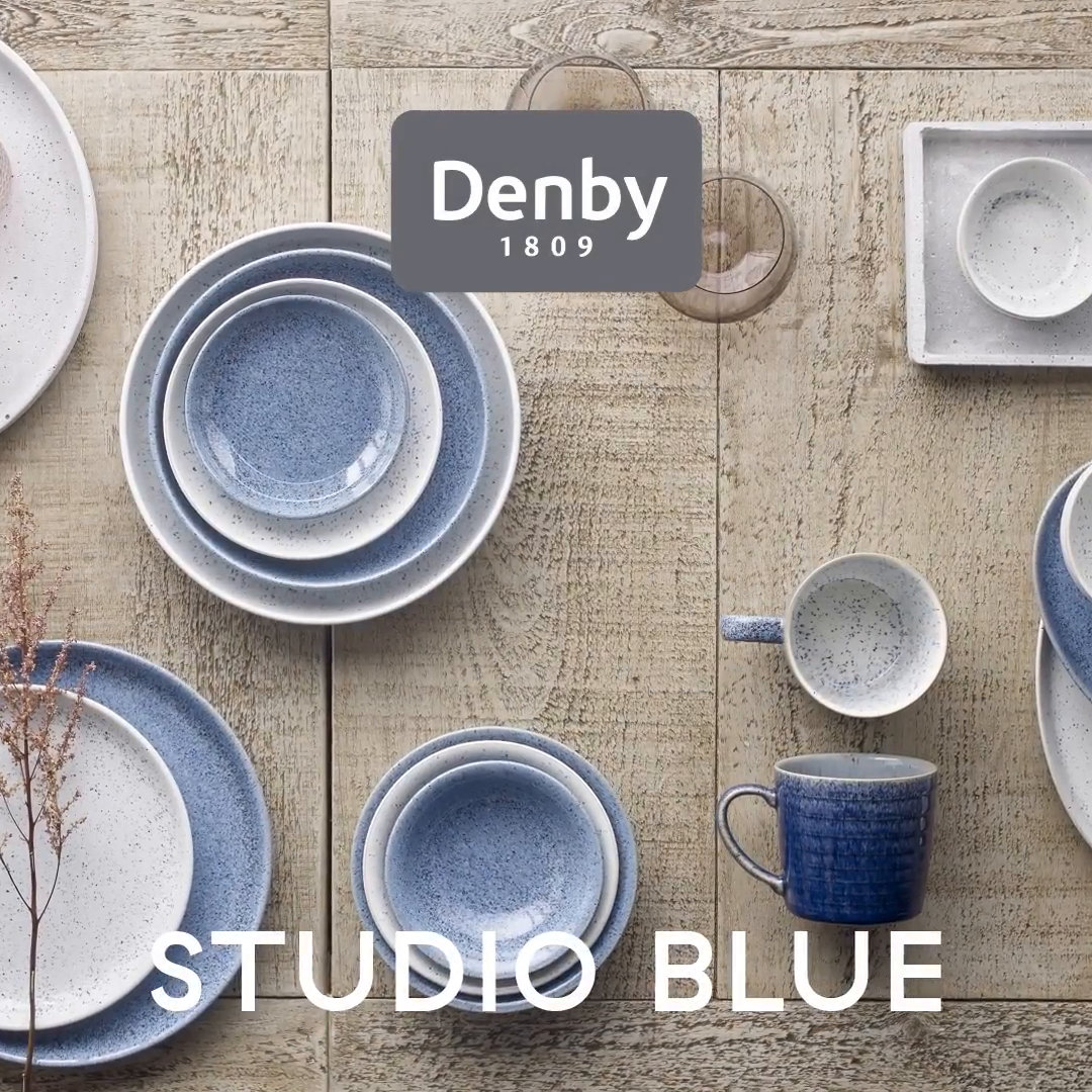 Denby Heather Set Da 4 Pezzi Posate In Gres Blu, Piatto, Ciotola E Tazza, Lavastoviglie E Microonde
