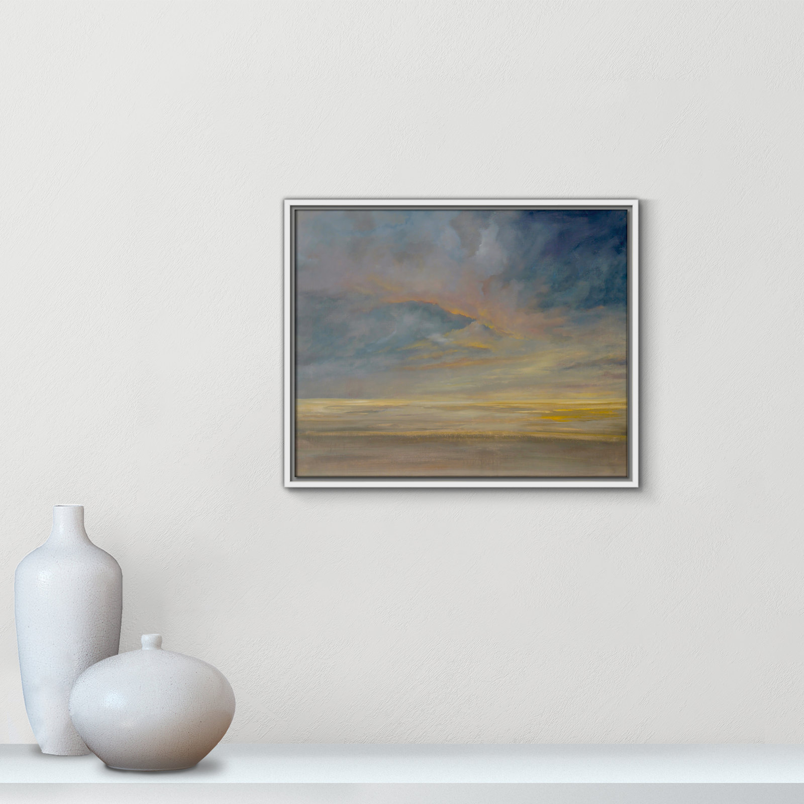 Saffi "Dawning Unrest" Painting, 17.5" H x 21.5" W, White