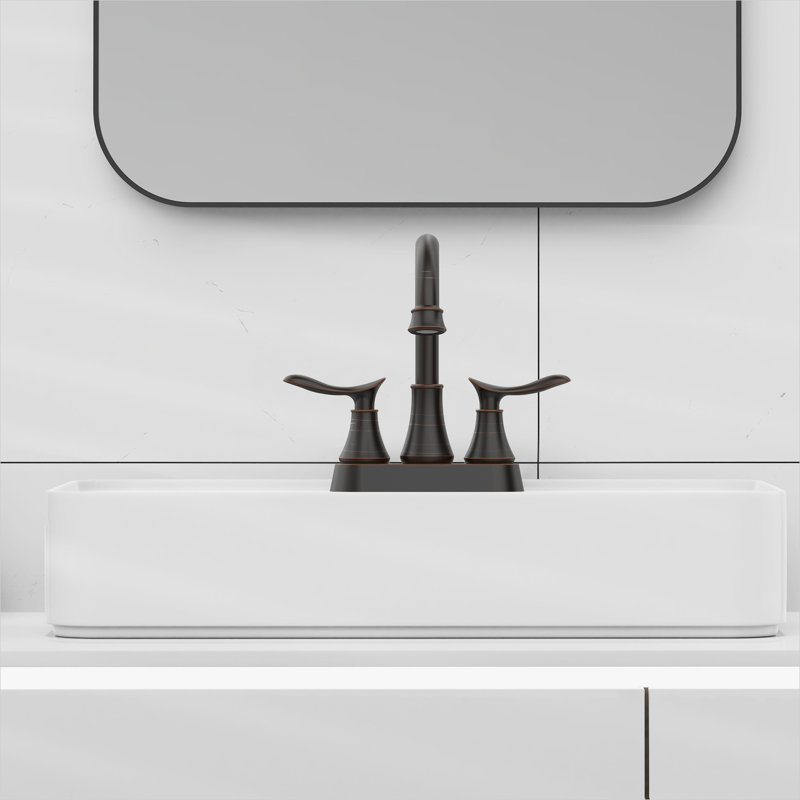 Meuble-lavabo en bronze huilé 36,5 x 25,5 x 6,5 po avec bec pivotant, bonde escamotable et deux poignées