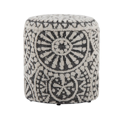 18-Inch Handwoven Wool Storage Ottoman - Black And Ivory Tufted And Knotted Design | Gift Idea