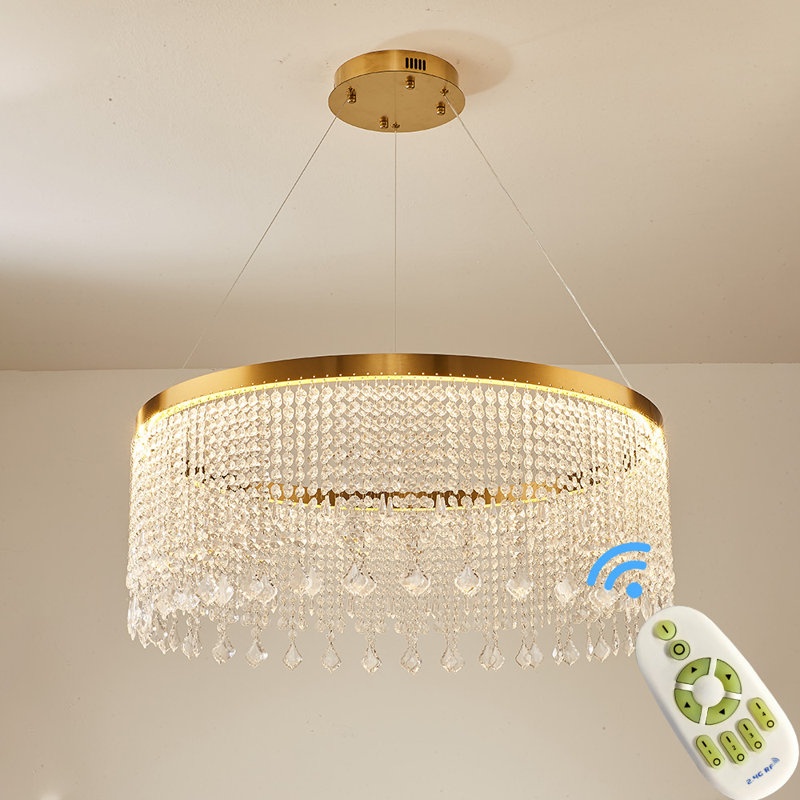 Ventanna 1 - Light Gold LED Crystal Pendant, 120cm H x 80cm W x 80cm D