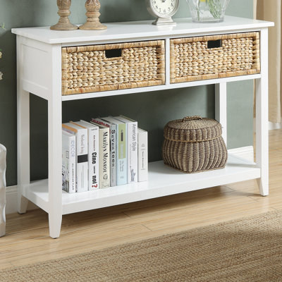 Lakendra 44"W 2-basket drawer with Open Shelf Space Console Table