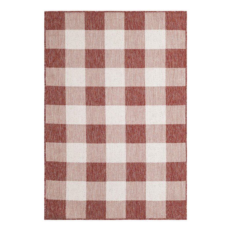Tatasha Gingham Power Loom Polypropylene Plastic Indoor/Outdoor Area Rug in White/Red, Rectangle 4'1" x 6'1"