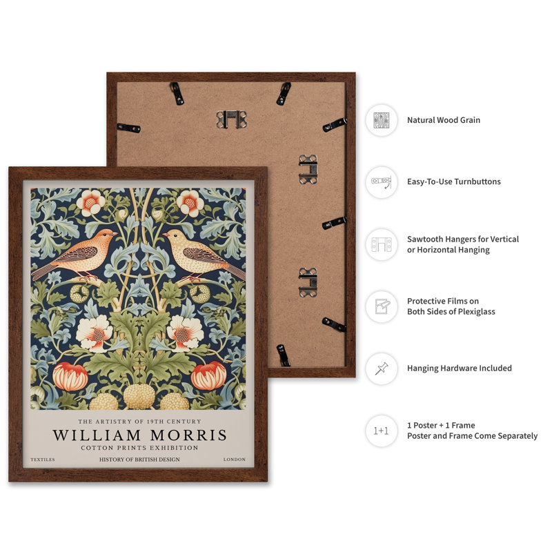 William Morris - Voleur de fraises n ° 3, Poster, 24"H x 32"W, Brown Framed