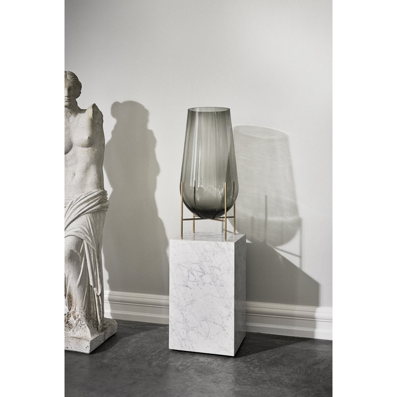 Plinth Marble End Table, White Carrara, 20.1" H x 11.8" W x 11.8" D