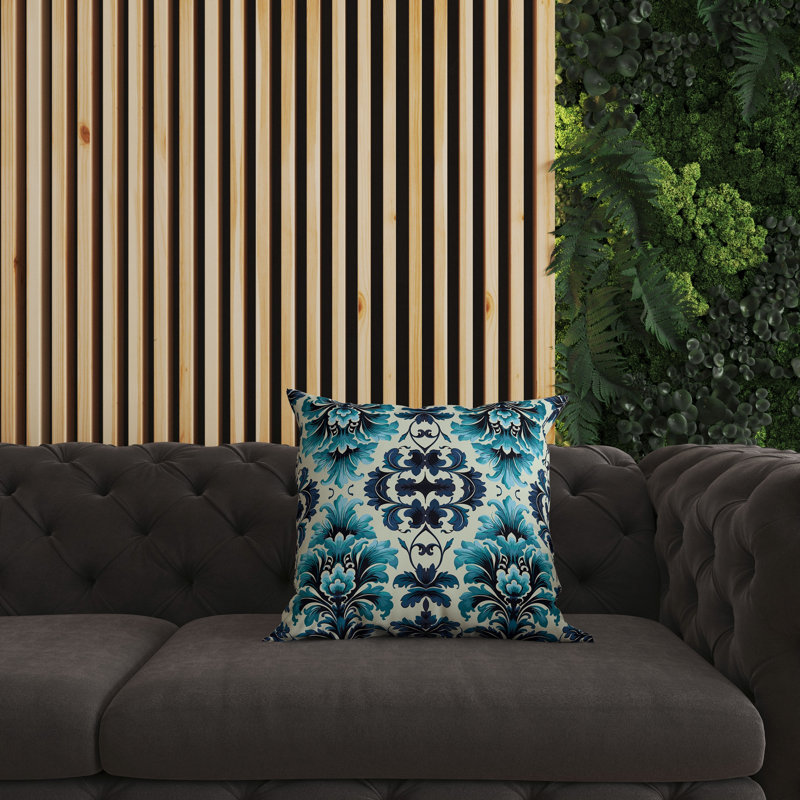 Coussin décoratif réversible intérieur / extérieur Damask Rapture, H 16 po x l 16 po, Bleu / turquoise