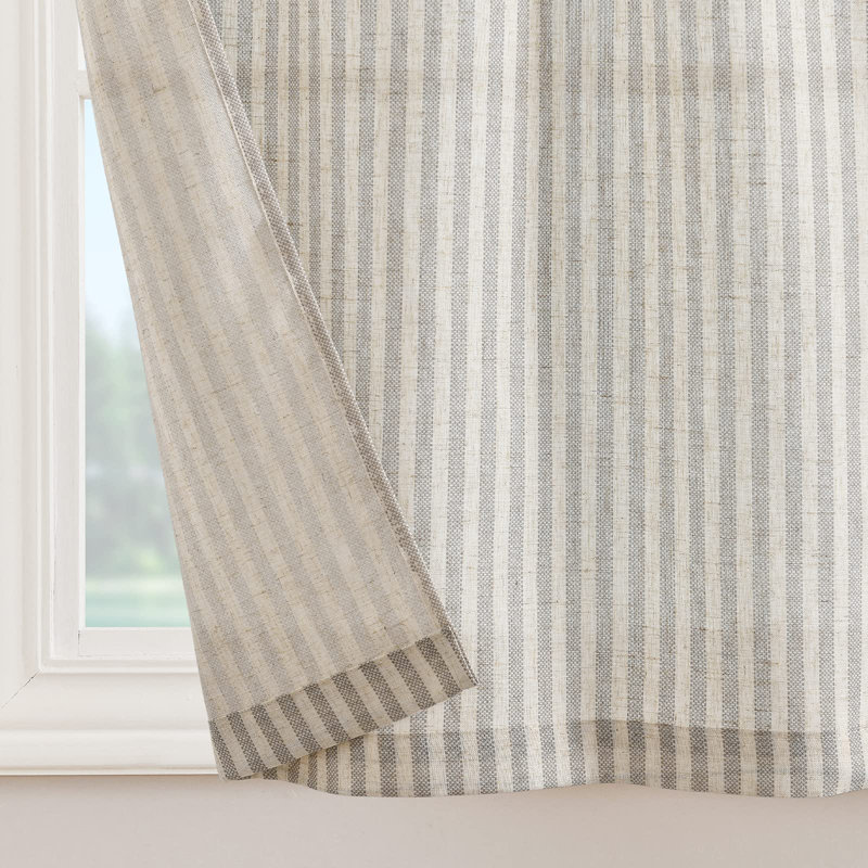 Rod Pocket Striped Kitchen Curtains, Gray, 52" W x 24" L