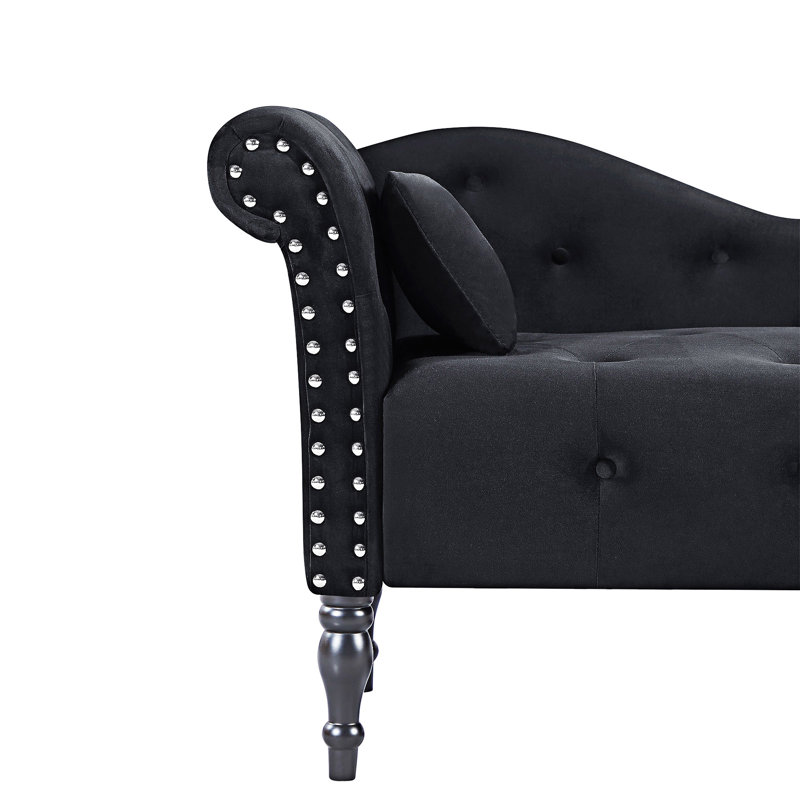Chaise longue capitonnée à boutons avec coussin, Noir
