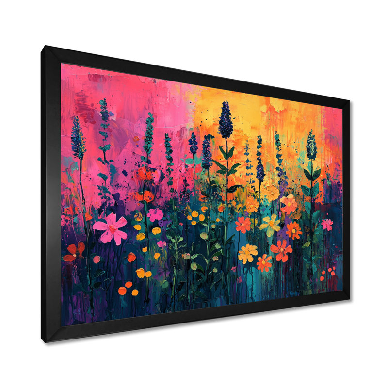 Jacobia Neon Herbs Pop Art - Art mural herbes, H 24 po x l 32 po, Picture Framed, Noir