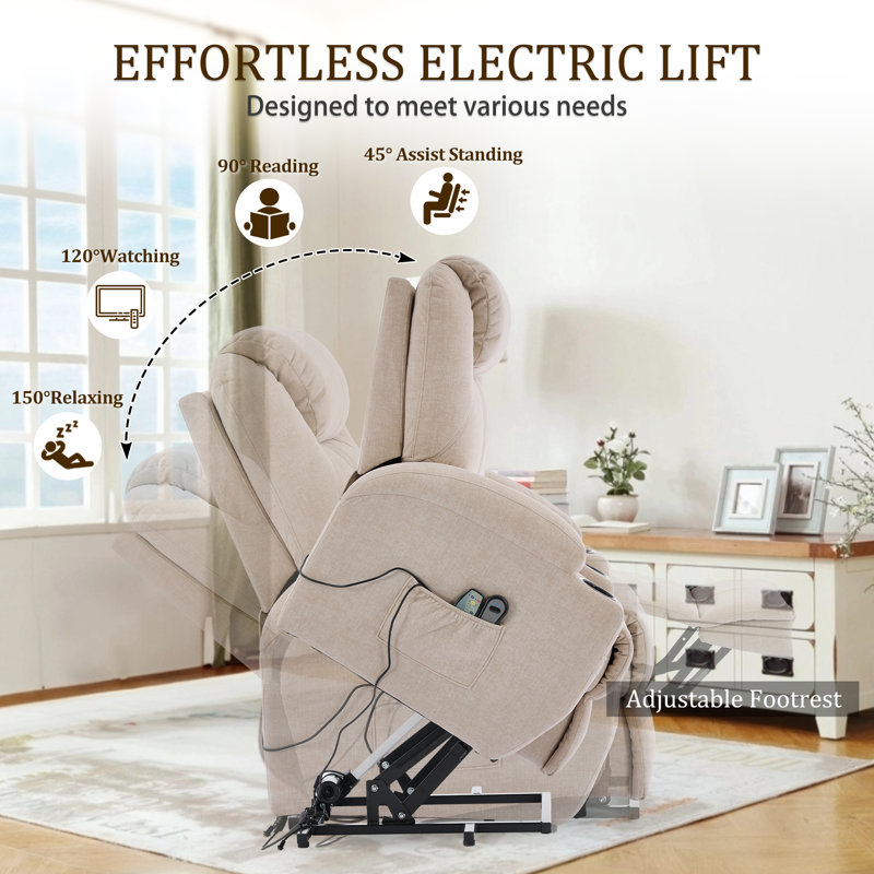 KORSER Power Lift Recliners, Recliner Chair With Heat And Massage For Elderly ,Electric Lift Recliner With Side Pockets And 2 Cup Holders