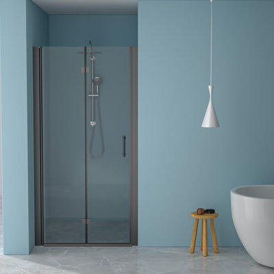 30"W X 72"H Shower Door, Matte Black. 1/4" Tempered Glass. Water-, Space, Adjustable Bathroom Inner Isolation Barrier Door Screen
