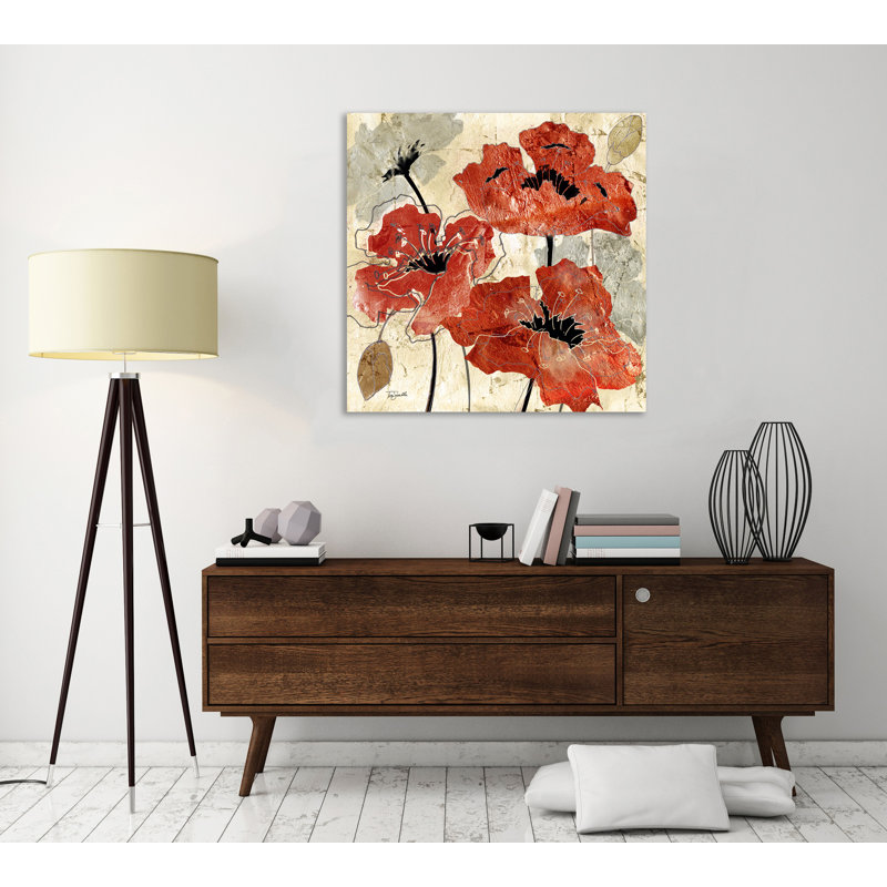 « silver et rouge pops », reproduction sur toile tendue, H 12 po x l 12 po