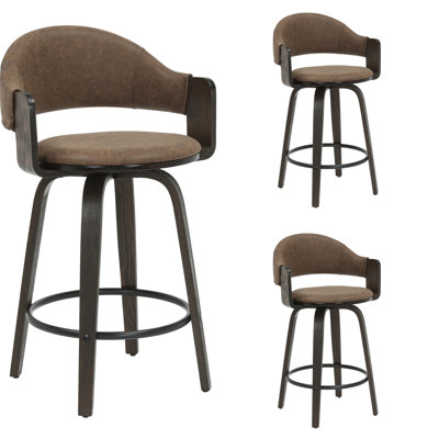 Wessels 36 In. H Swivel Counter Height Vintage Dark Brown Round Back Wood Bar Stool With Faux Leather Seat Set Of 3