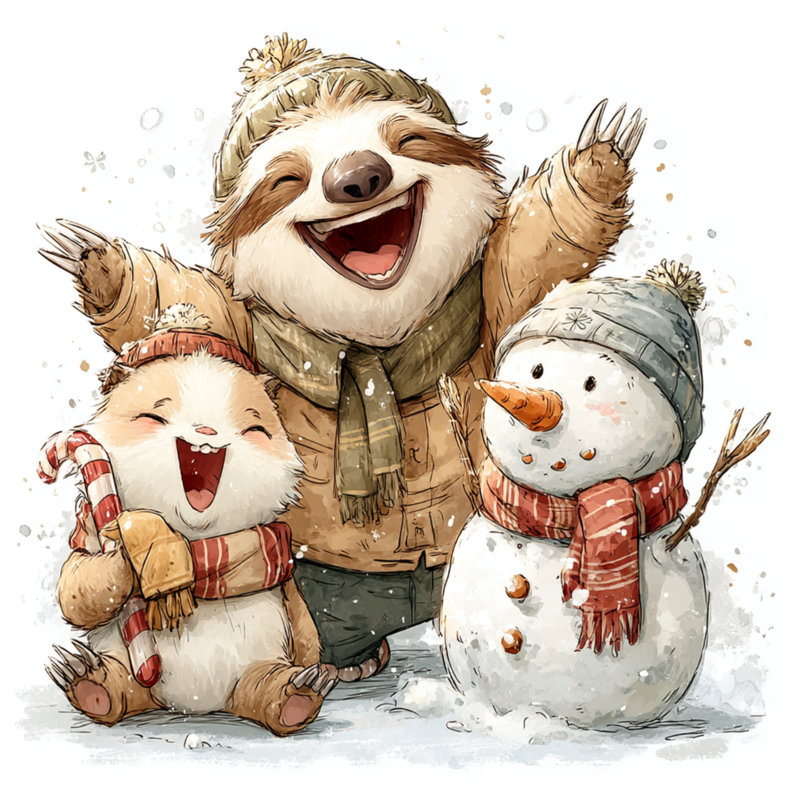 Cute Sloth Snowman Comforter, Queen