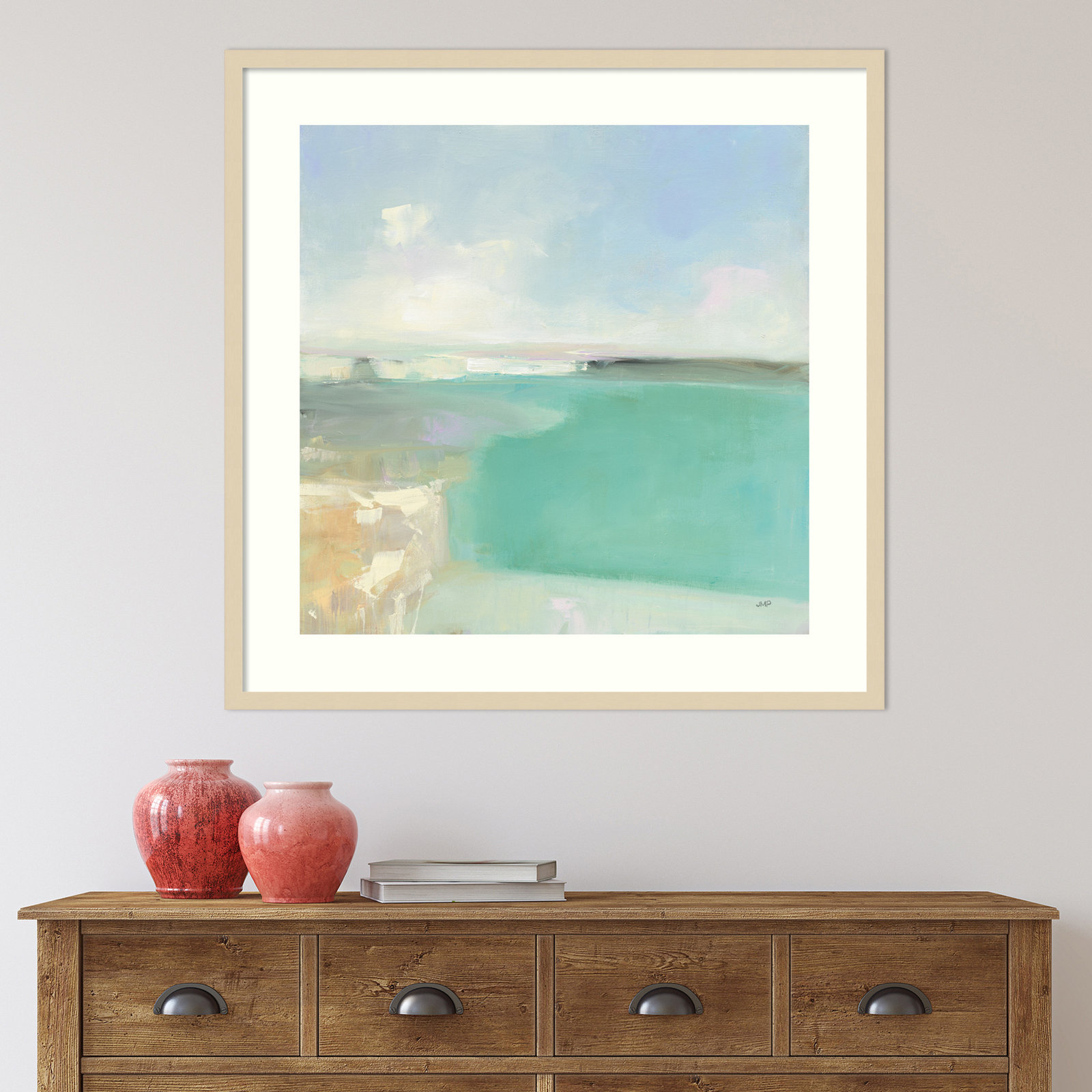 Summer Coastline by Julia Purinton, Natural Framed Paper, 33" H x 33" W