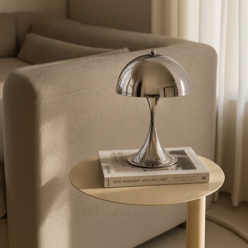 Chrome Mushroom Table Lamp With Polished Dome Shade, Led, E26 Base