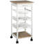 Chariot de cuisine mobile, îlot de cuisine roulant avec rangement, chariot utilitaire à cadre en bois massif avec paniers à fruits grillagés, plateaux et tiroir, blanc
