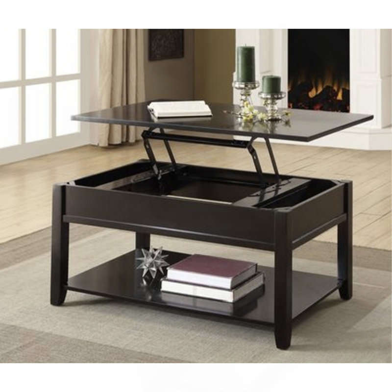 Table basse, finition noire avec plateau relevable