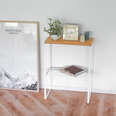 Table de bout étroite pour le salon Tosca Yamazaki Home, étagère de rangement latérale mince, acier et bois