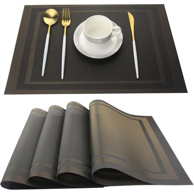 Ensemble de 4 napperons en PVC 17,7 po x 11,8 po style 01, Noir doré