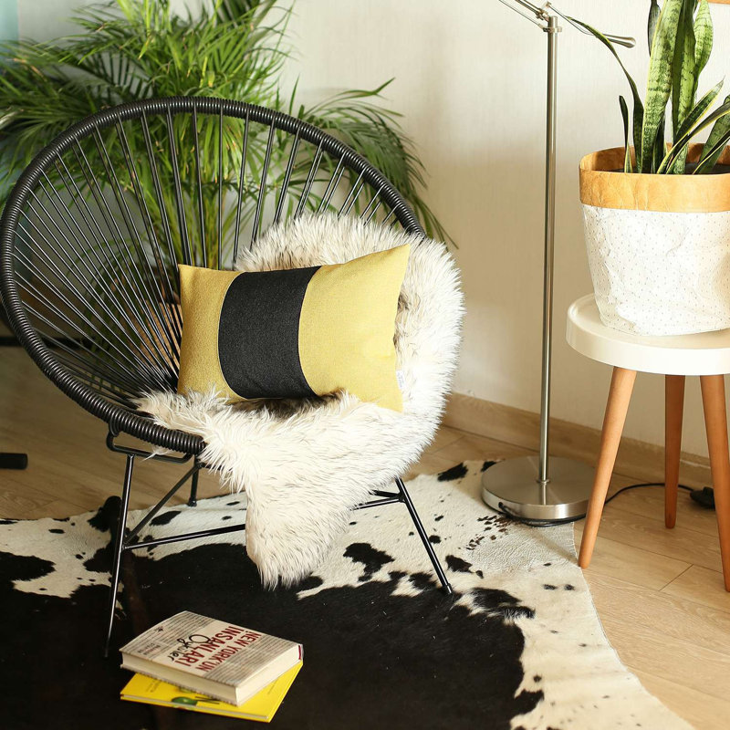 Coussin décoratif à rayures, Jaune / noir, H 12 po x l 20 po, Housse de coussin seulement - sans coussin