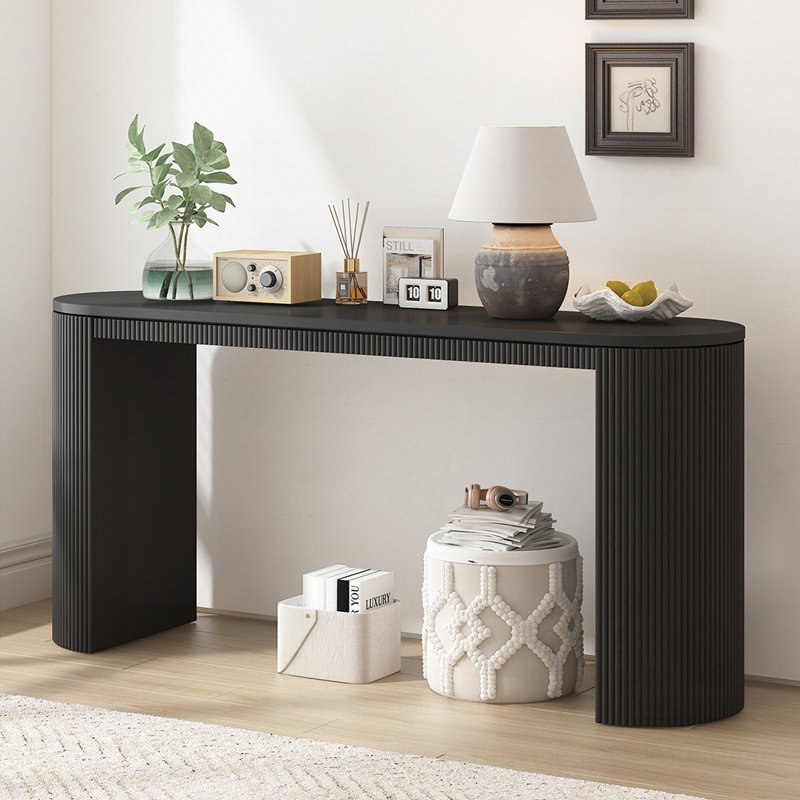 Console incurvée à rayures verticales uniques, parfaite pour un décor moderne et élégant, Noir