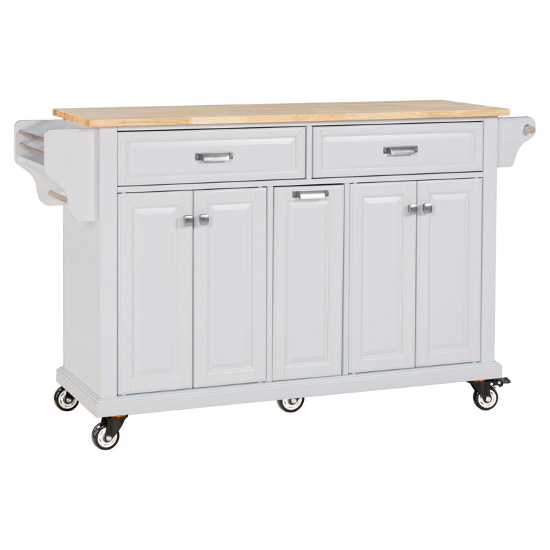 Cavid Solid Wood Top Kitchen Cart, White