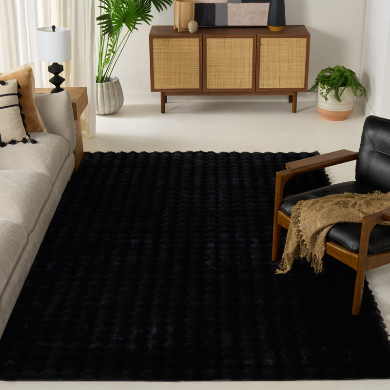 Tapis noir Faux Rabbit Bubble 100, Rectangle 6 pi x 9 pi