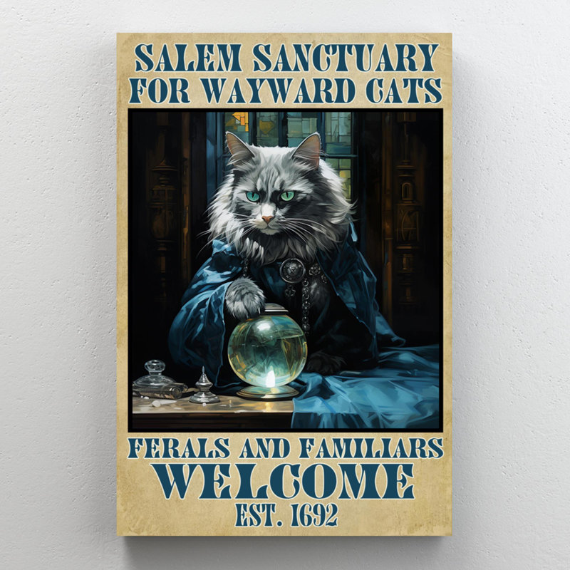 «Cat Salem Sanctuary» - 1 pièce Rectangle Ar Cat Salem Sanctuary sur toile, impression, H 36 po x l 24 po x P 1,25 po