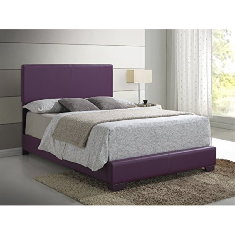 Upholstered Low Profile Standard Bed, Full, Purple