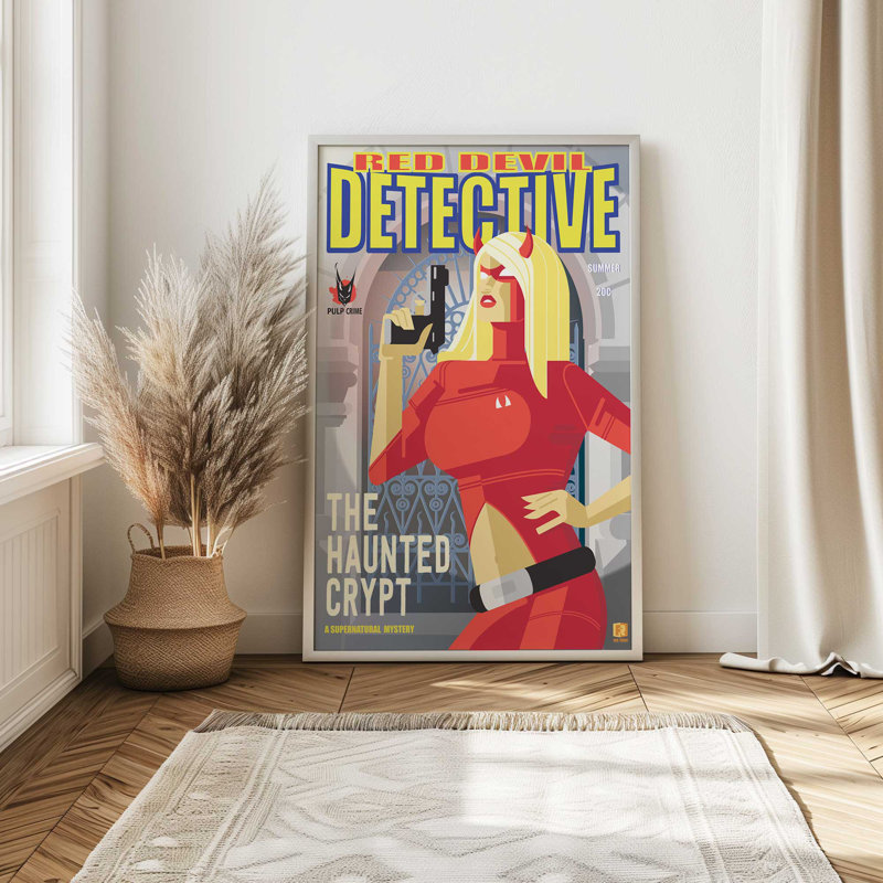 Red Devil Detective, reproduction d'art, Noyer, Impression encadrée sans passe-partout, H 15 po x l 12 po