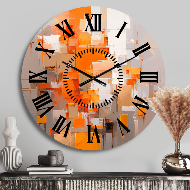 Horloge murale orange, brun, réalités brisées - cubisme, Médium