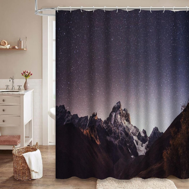 Rideau de douche Starry Sky Snow Mountain Autumn Night avec 12 crochets, L 72 po x l 84 po