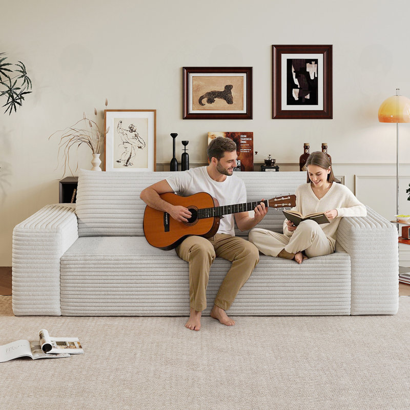 Tissu en velours côtelé désossé, sièges profonds, Blanc