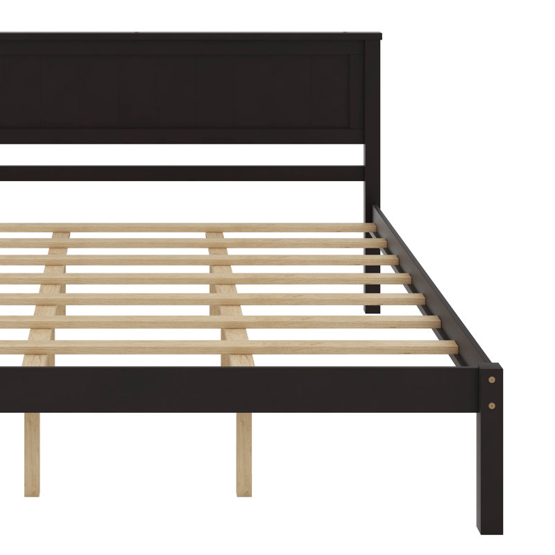 Base de lit plateforme avec tête de lit, Espresso, Grand lit