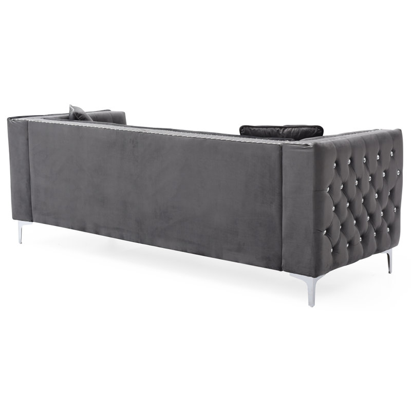 Cannella 86'' Velvet Sofa, Gray Velvet