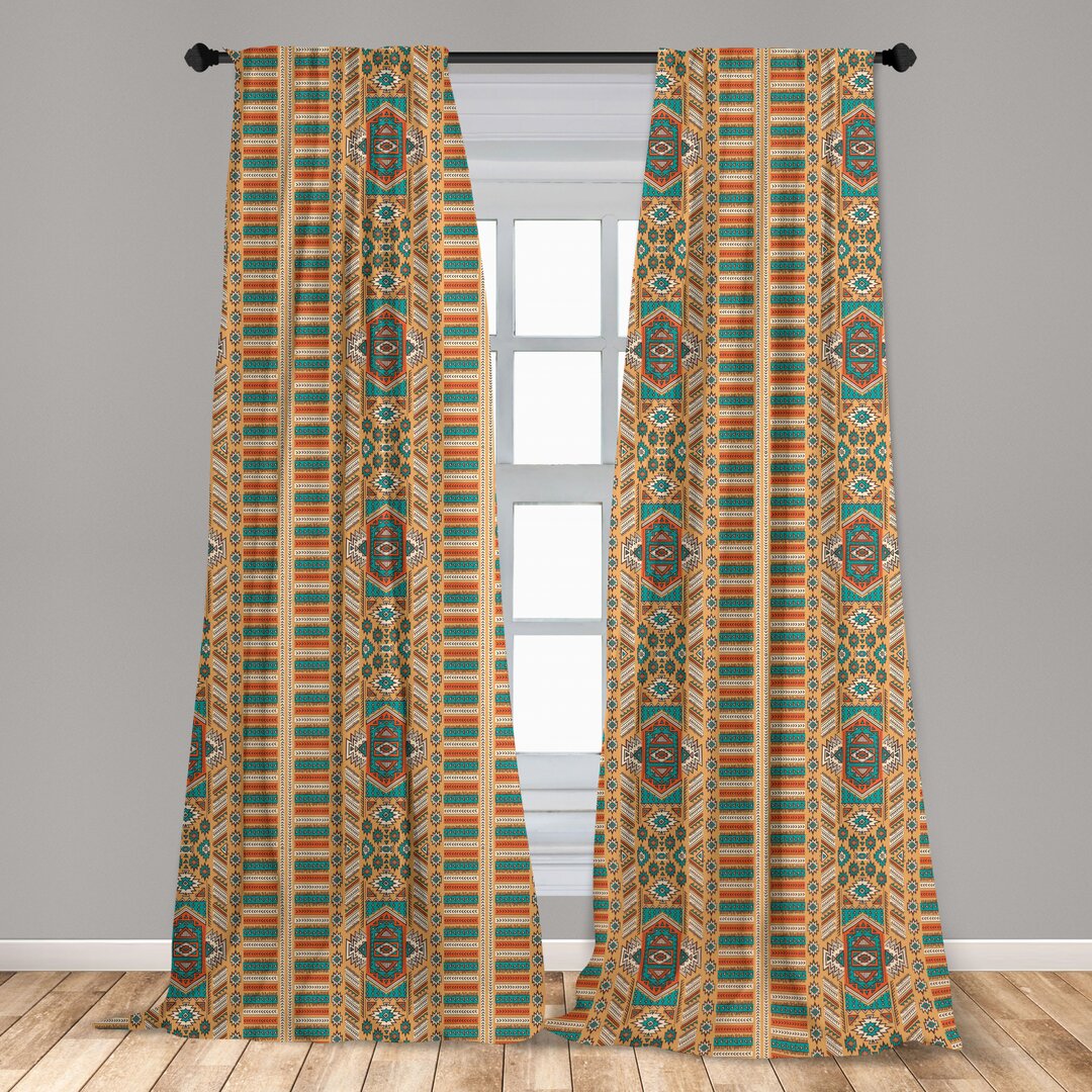 Fenstervorhänge, Leichtes Dekor, Bohemian Pattern, aztekisch, Apricot Orange and Teal