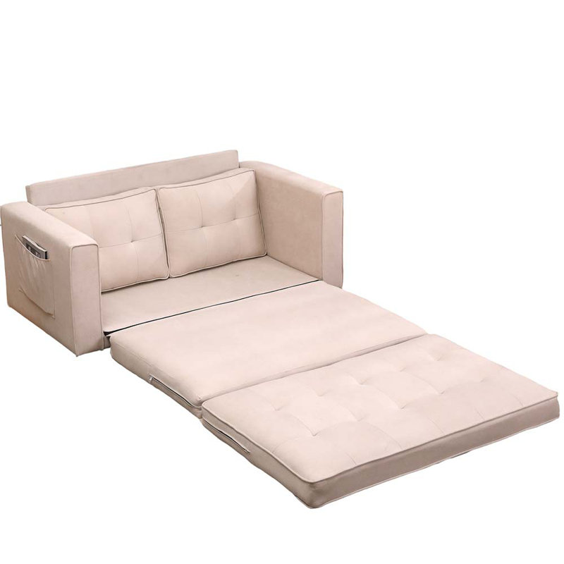 Canapé-lit convertible 3-en-1 avec futon et plancher convertible, Mélange de lin beige