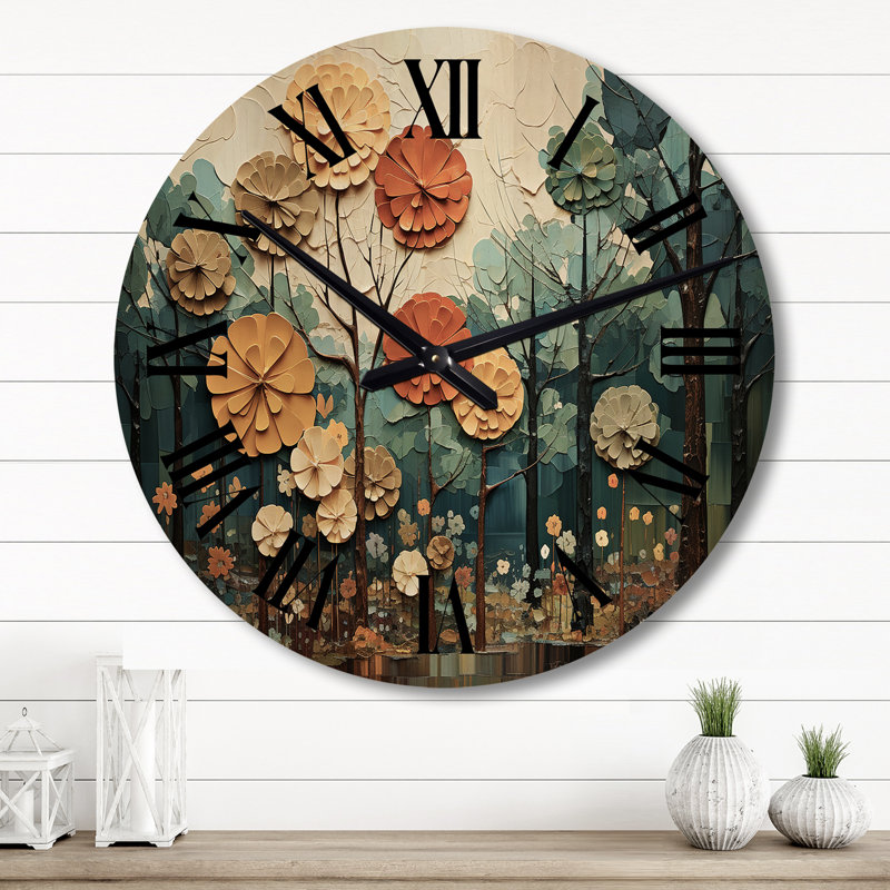 Horloge murale moderne surdimensionnée en bois Forest Majestic Forest Collage I, Grand