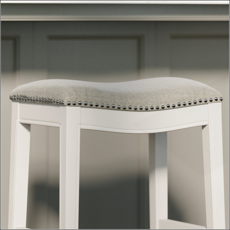 31in. Bar-Height Backless Wood Saddle-Seat Stool(1PC), White
