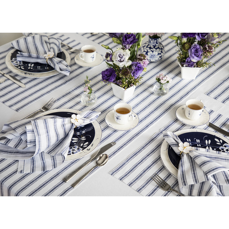 Solino Home Capri Ticking Stripe - 100% Pure Linen Tablecloth