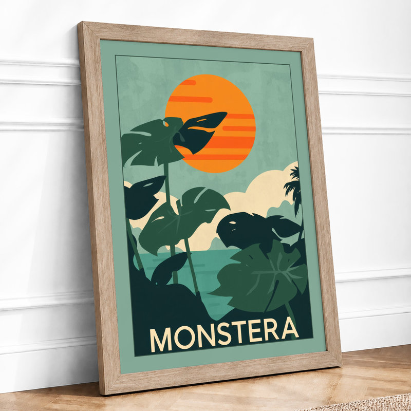Tropical Monstera Art Deco - Framed Print, A1 - 84.1 x 59.4 cm, Oak