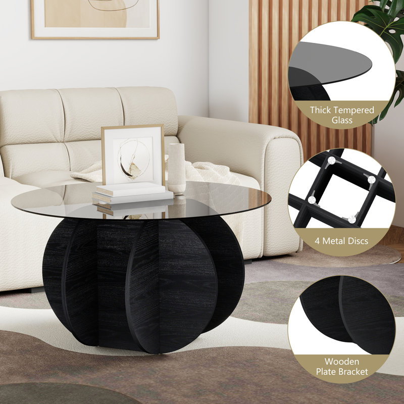 31.5" Round Glass Coffee Table, Black