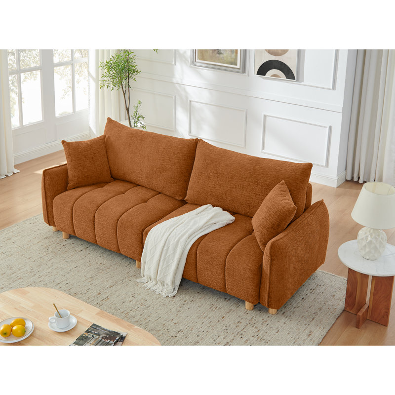 Abner 90.1" Full Size Convertible Tufted Sleeper Sofa With Storage For Living Room, Orange