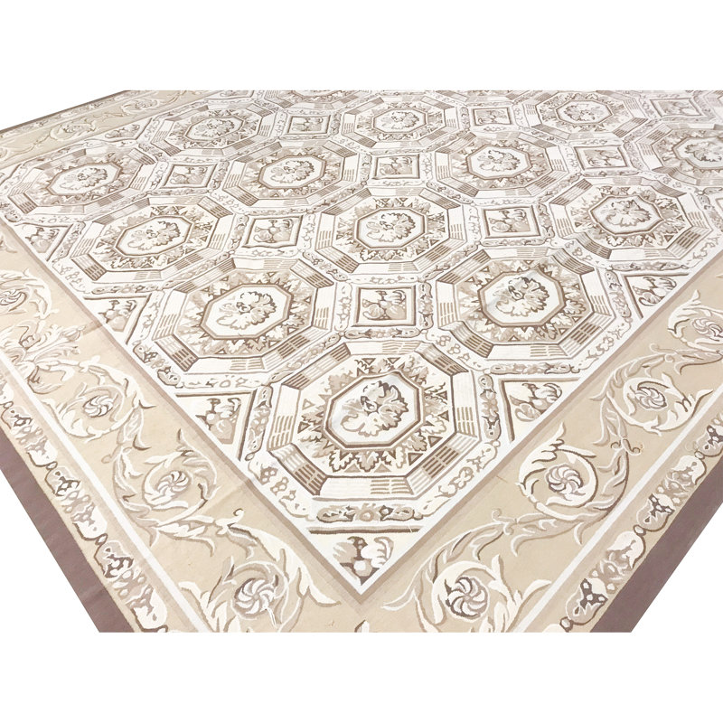 Hand-Knotted High-Quality Beige and Gold Area Rug