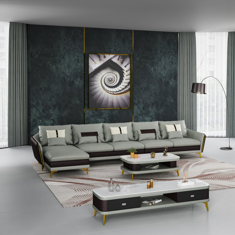 158'' Wide Genuine Leather Sofa & Chaise, Left Hand Facing