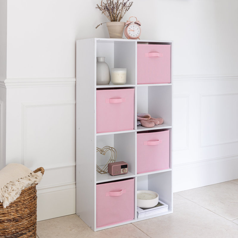 Northville 61cm W Cube Bookcase, White/Pink, (8 Shelves) 121cm H x 61cm W x 30cm D