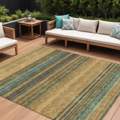 Tapis extérieur lavable rayé brun 9 pi x 12 pi blé