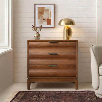 Kirk Mid-Century Modern 28"W 3-Drawer End Table with Charging Station