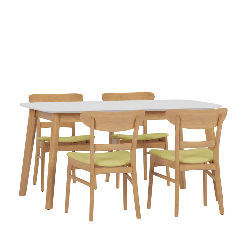 Ensemble de salle à manger en bois de 5 pièces Armgart, Blanc / naturel / vert
